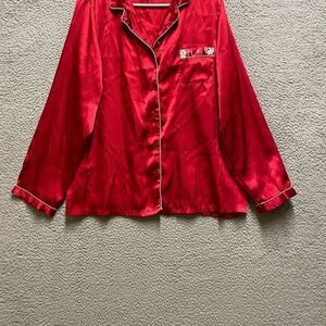 PINK Women’s Satin Pajama Top Button Up Long Sleeve Chest Pocket XL Red
